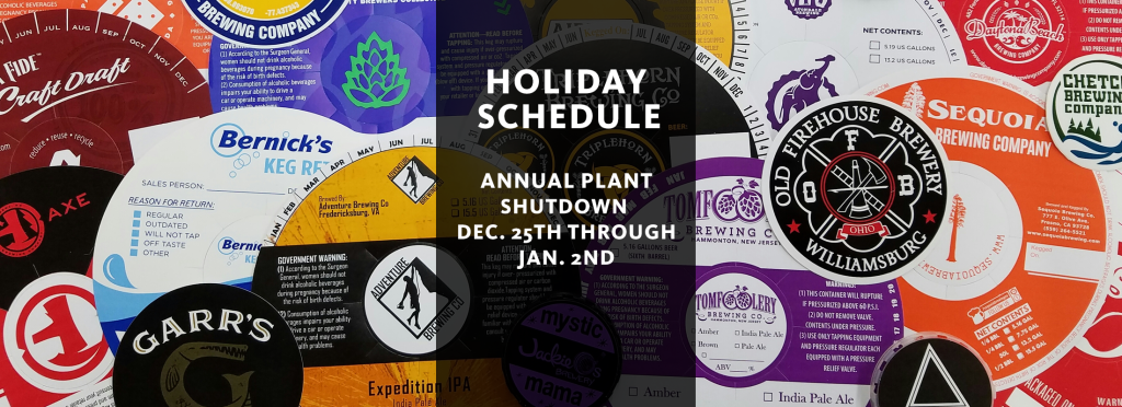 banner showcasing our products spread out on a table with our Holiday schedule stating we are shutdown December 25th through January 2nd